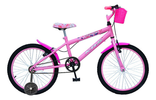 Bicicleta  infantis infantil KRS Butterfly 2023 aro 20 1v freios v-brakes cor rosa com rodas de treinamento
