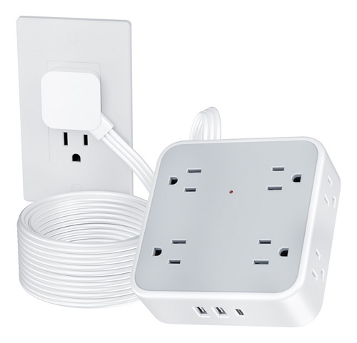 Regleta Multicontacto Extension Electrica 8 Salidas y 3 Usb 1 Tipo C Cable de 1.5m 10a TS-1026-C-GRL-Q