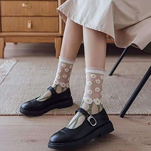 Poilee Calcetines Transparentes Para Mujer Moda Floral Veran