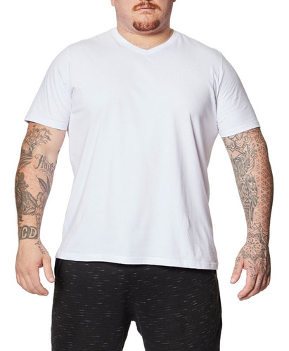 Camiseta Masculina Básica Gola V Branca Basicamente