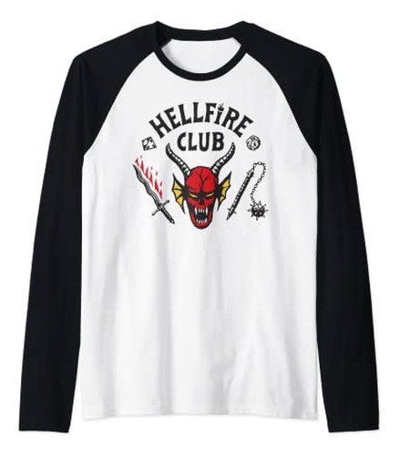 Stranger Things 4 Hellfire Club Logo Raglan Camiseta Beisbo