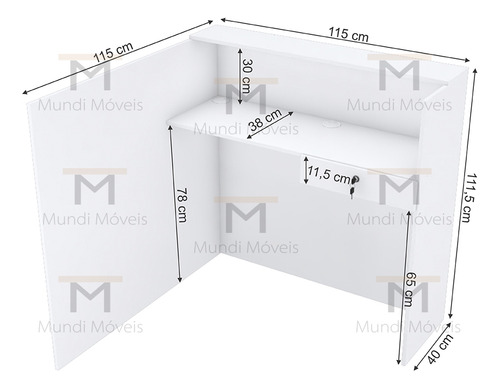 Balcão De Atendimento 115x115cm Mdf M519.b (loja,escritório) Branco