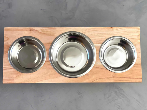 Comedero Perros En Altura Triple Madera Paraíso