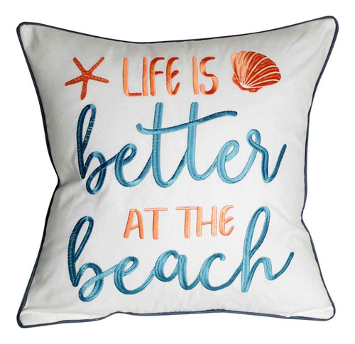 Decopow Bordado Life Is Better At The Beach Funda Almohada