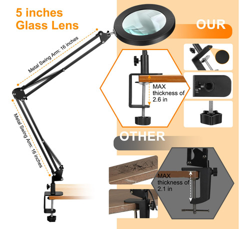 Lupa Iluminada 10x Con Soporte Y Luz Led 5 Pulgadas