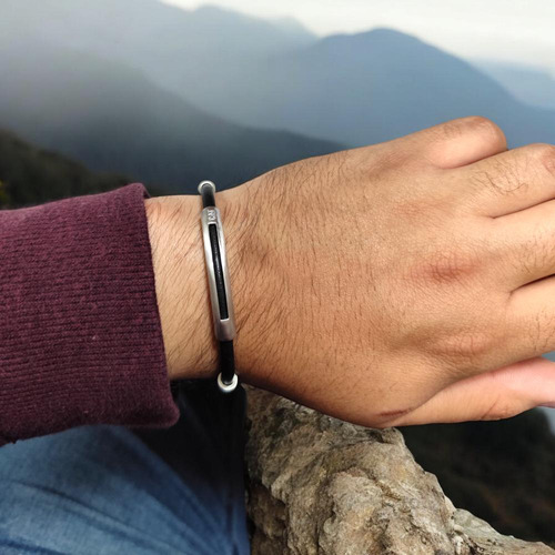 Pulsera De Hombre Cat J007b10112 Plateado-negro