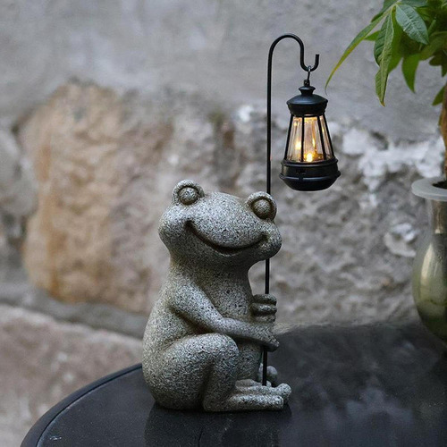 Estatua De Jardín Al Aire Libre De Rana Con Luz Solar Para