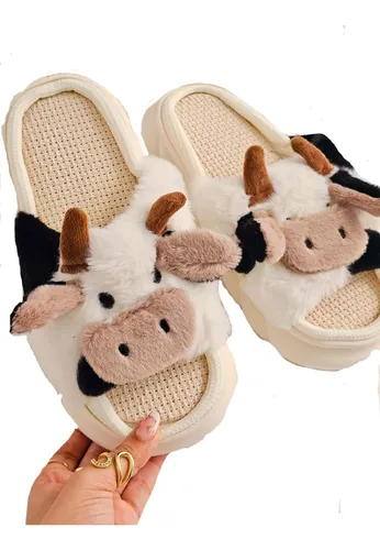 Pantuflas Suela Gruesa Antideslizante Diseño Vaca Vaquita