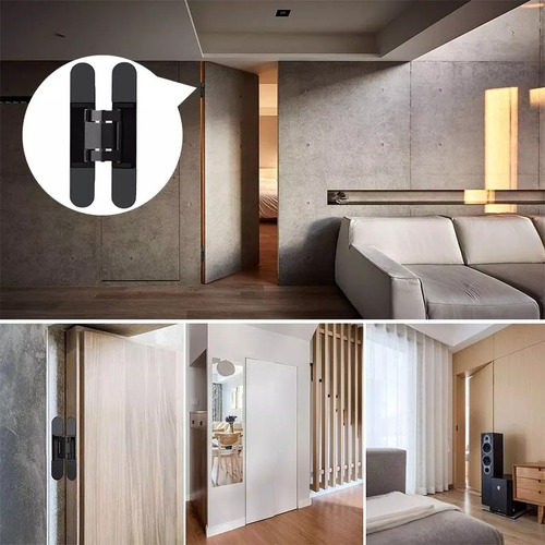 Bisagra Metálico Oculta Para Puerta Ajustable 3d 180° Negra