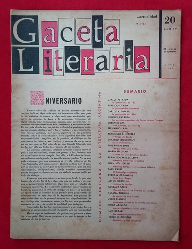 Revista Gaceta Literaria Nº 20 - 1960 - J L Borges G. Tuñón 
