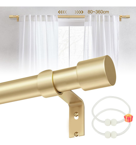 Qianmu Curtain Rods 80 To 360 cm, 1 Inch Heavy Duty Curtain Rods For Windows, Modern Adjustable Drapery Rodsvmvc End Cap (80-360cm),oro