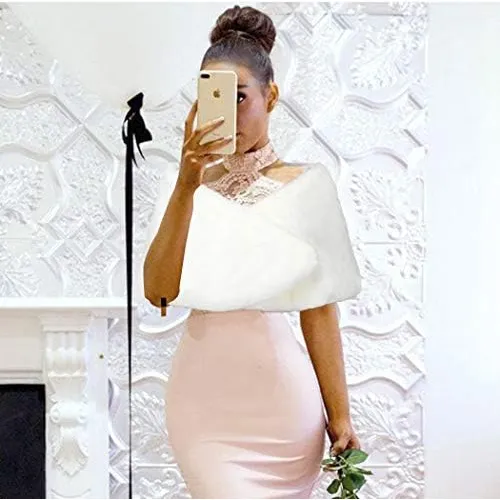 Zehope - Chal De Piel Sintética Para Boda, Color Blanco, Est