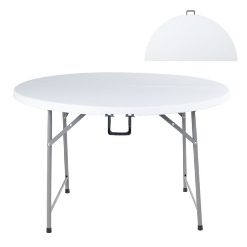 Mesa Redonda Circular Comedor Plegable Portatil Tipo Portafolio 122 Cm Color Blanco Kingshouse Estructura De Acero Para Exteriores E Interiores Jardin Cocina Eventos Fiestas