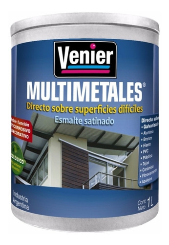 Esmalte Satinado Agua Multimetales Venier 1 Lt Colores  