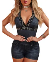 Comprar Macaquinho Pit Bull Jeans Sexy Logo Pit Bull