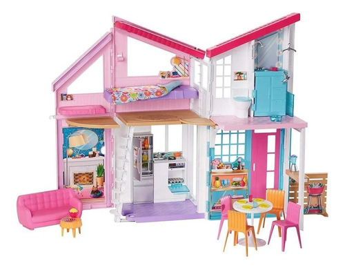 Barbie - Casa Malibu - Amueblada Y Accesorios - Mattel - Color Rosa