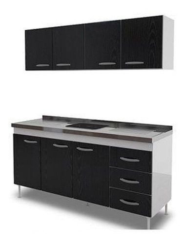 Imagen 4 de 10 de Alacena Cocina Melamina Puertas Estante 160 Cm Blanca Negro
