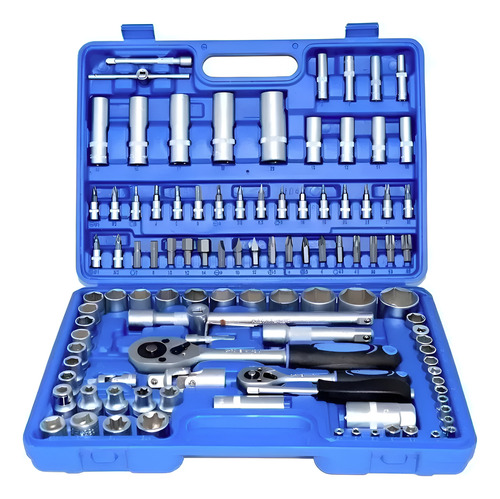Kit De Herramientas Combinado Llave Tubos 108 Piezas Maletín Azul