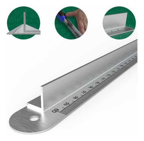 Régua De Metal Com Proteção Para Dedos 60cm Aço Inoxidável