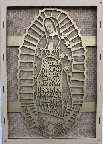 Cuadro De La Virgen María Con Oración Calada Color Dorado