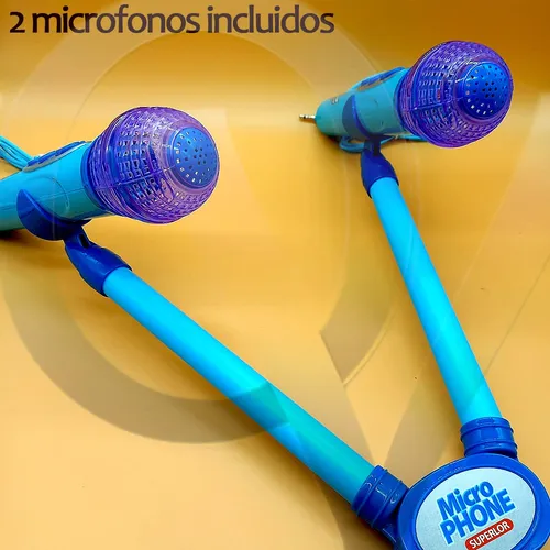 Micrófono Juguete Con Base Bocina Luces y Karaoke Azul