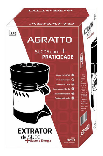 Extrator De Suco 300w Preto E Inox Agratto Bivolt