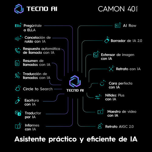 Tecno Camon 40 Dual Sim 256gb Rom 8gb+8gb Ram Virtual Nfc 6.78 Amoled 120hz 50mp Ois Ip66 5200mah 45w Mediatek Helio G100 Ultimate Negro
