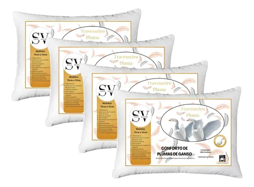 Kit 4 Travesseiro Antialérgico 50x70 Toque Pluma Ganso Macio Branco