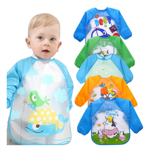 Pack 3 Babero Manga Larga Impermeable Para Bebe Niño Niña