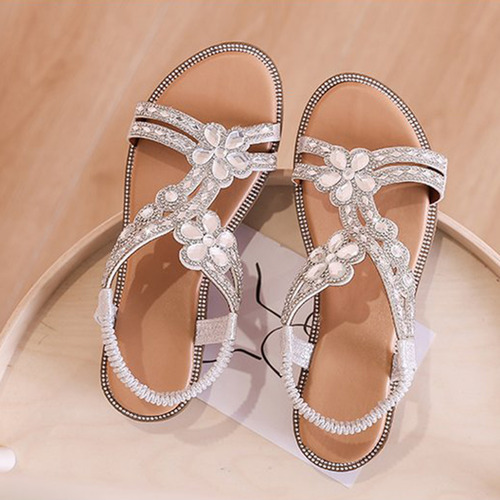 Sandalia F Para Mujer, Estilo Bohemio, Playa, Con Diamantes,