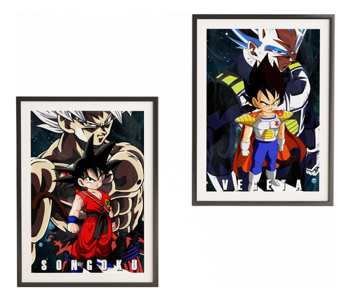 Cuadro Triptico Con Marco Goku Y Vegeta Dragon Ball