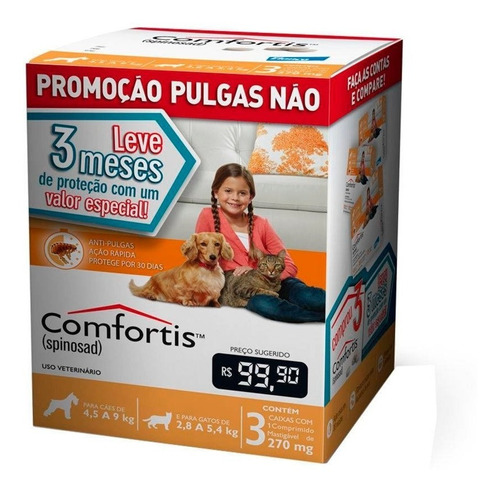 3 Antipulgas Comfortis Cães De 4,5 A 9 Kg E Gatos De 2,8kg