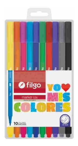 Estuche X 10 Marcadores Filgo Marker 036 Colores Surtidos