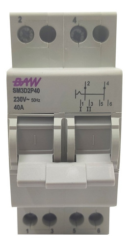 Imagen 2 de 6 de Conmutadora Manual Bipolar I-0-ii 40a Riel Din 230vca Baw