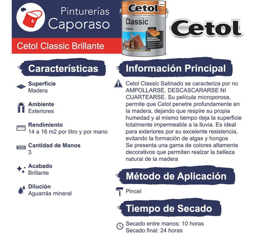 Cetol Classic Brillante Cedro X 4l - Caporaso Cedro Satinado