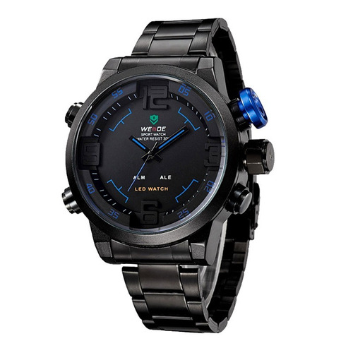 Relojes De Hombre Analógico Digital Con Luz Led Botón Azul