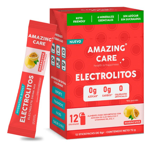 Amazing Care electrolitos bebida hidratante Amazing Care Maracuyá 12 unidades