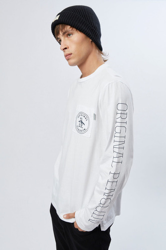 Remera Over Estampada Manga Larga Blanca Penguin
