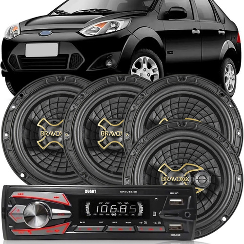 Kit Alto Falante Fiesta 2007 08 A 2013 + Radio Bluetooth Mp3