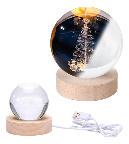 Luz Noche Cristal Árbol De Navidad 3d Led Usb Base Madera