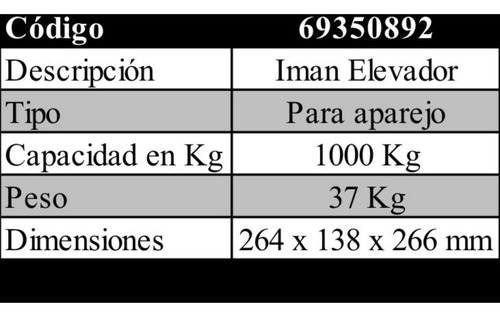 Imán Elevador Para Aparejo Máximo 1000 Kg