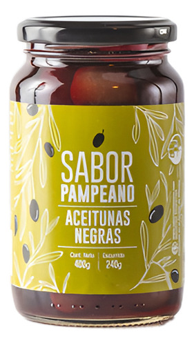 Aceitunas Negras Con Carozo N° 00 Frasco de Vidrio peso 400 gramos Conserva En Salmuera Sabor Pampeano
