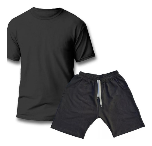 Conjunto Liso Remera Short Pantalon Algodon Negro Basico