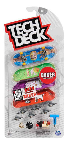 Tech Deck Pack 4 Finger Skate Modelo Baker Patineta De Dedos