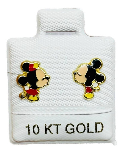 Broquel Arete Oro 10k Garantizado Mouse Esmaltado Caricatura