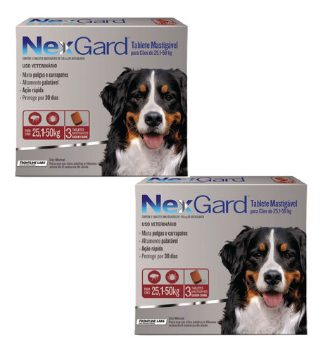 Combo 2 Nexgard Para Cães De 25,1 A 50 Kg Com 3 Comprimidos