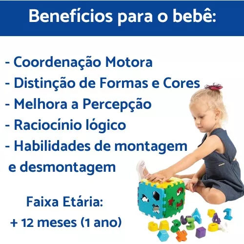 Cubo Didático Jogo De Encaixe As Peças Crianças Bebe 1 Ano - Kendy