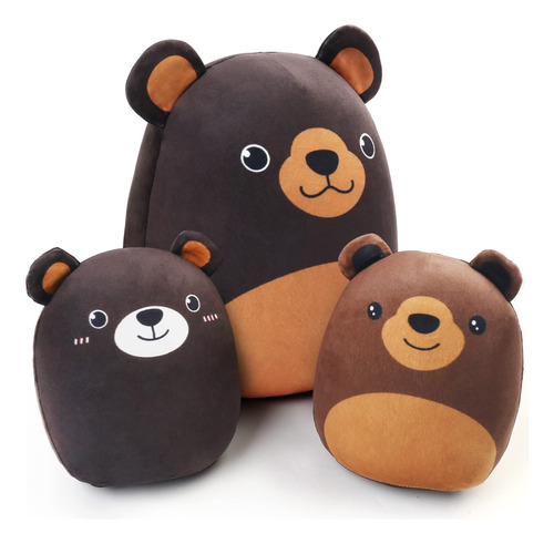 Benben - Juego De 3 Cojines De Peluche Con Diseo De Oso, 12