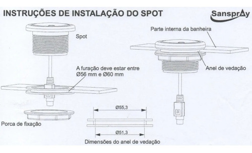 3 Pontos Iluminacao Banheira Spot Led Cromoterapia Sanspray Cor Cinza
