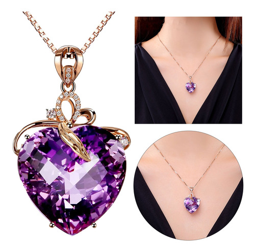 Collar Con Colgante De Amatista En Forma De Corazón De Lujo